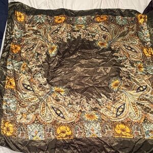 Vintage-Inspired Paisley Square Scarf in Brown & Mustard